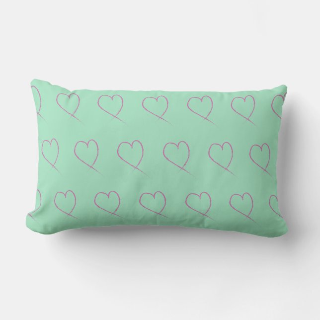 Coussin Rectangle Cœur de la Saint-Valentin Gribouillis Lumière Vert (Recto)