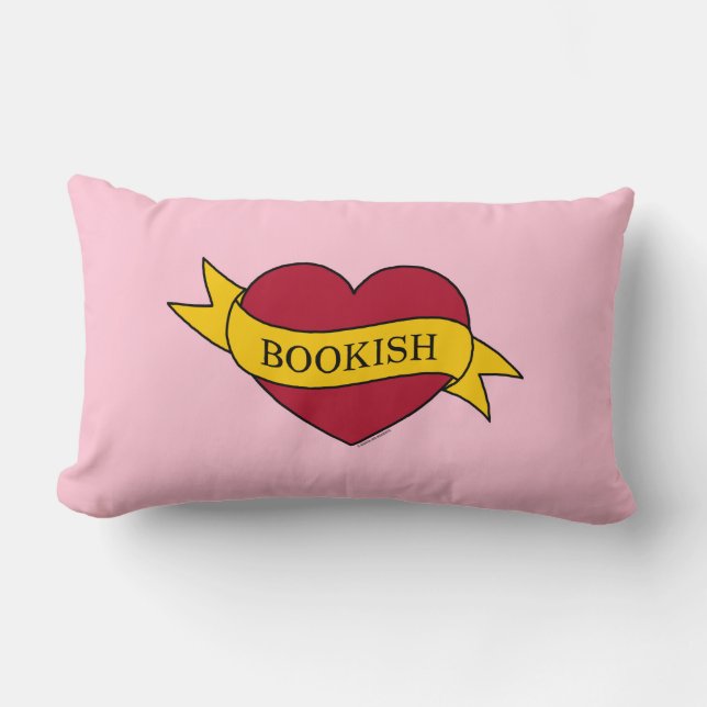Coussin Rectangle Coeur de livre rose ruban jaune (Recto)