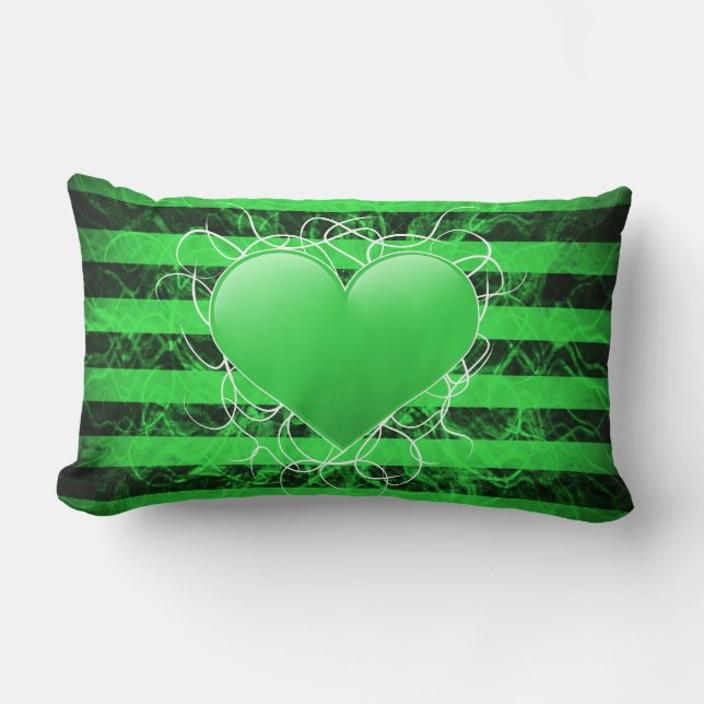 Coussin Rectangle Coeur punk gothique de vert d'emo avec les rayures (Recto)