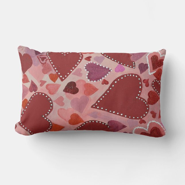 Coussin Rectangle coeur rouge et rose (Recto)