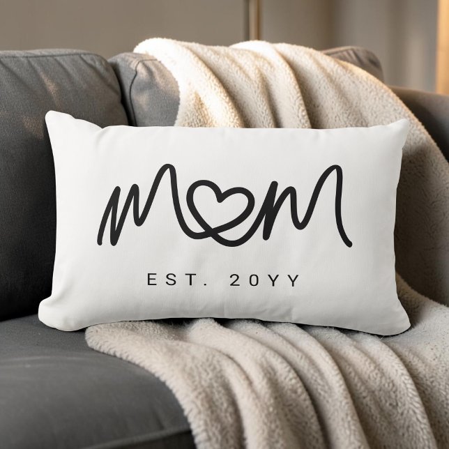 Coussin Rectangle Cœur simple écriture noire maman unique établie (Simple Black Script Heart Unique Mom Established Lumbar Pillow)