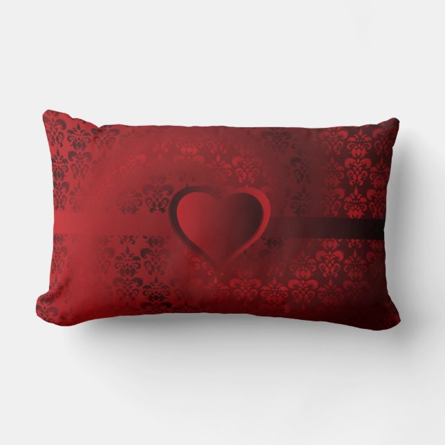 Coussin Rectangle Coeur sur damas rouge (Recto)