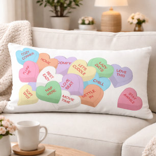 Coussin Rectangle Cœurs de Conversation Pastel Doux et Cosy