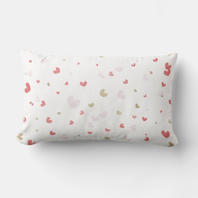 Coussin Rectangle Cœurs de la Saint-Valentin Rouge Rose & Or (Recto)