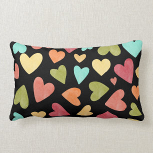 Coussin Rectangle Coeurs d'eau noir Motif, rose, vert bleu