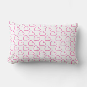 Coussin Rectangle Coeurs dessinés à la main motif rose sur blanc
