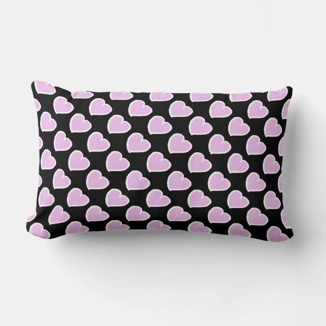 Coussin Rectangle Coeurs dessinés à la main motif rose sur noir (Recto)