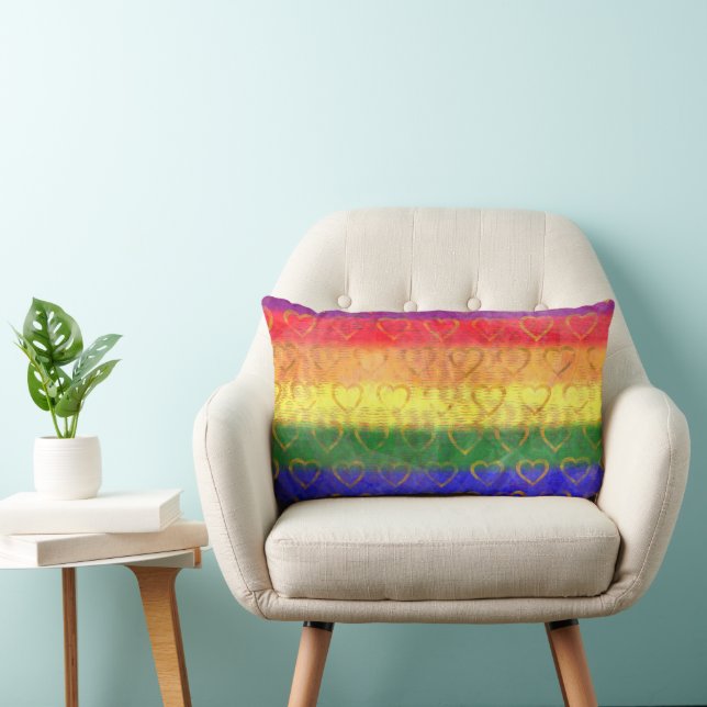 Coussin Rectangle Coeurs d'or, couleurs Gay pride arc-en-ciel brilla (Chaise)