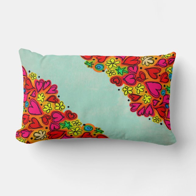 Coussin Rectangle Coeurs et fleurs de doodle à main mignonne (Recto)