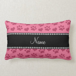 Coussin Rectangle Coeurs et pattes nommés personnalisés de rose de