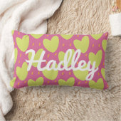 Coussin Rectangle Coeurs joueurs vibreux, rose et vert Nom (Couverture)