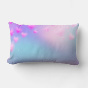 Coussin Rectangle Cœurs roses rêveurs et paillettes Fond pastel
