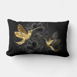Coussin Rectangle Colibri noir et or