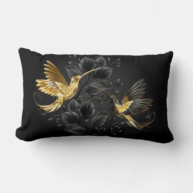 Coussin Rectangle Colibri noir et or (Recto)