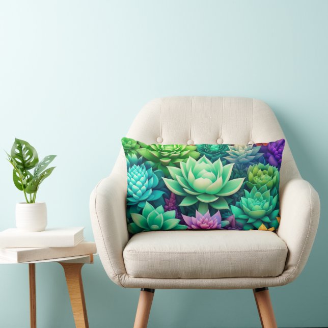 Coussin Rectangle Collage Aloe Vera et Succulents (Chaise)