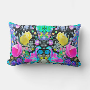 Coussin Rectangle Collage de lys Stargazer, rose et hibiscus rose