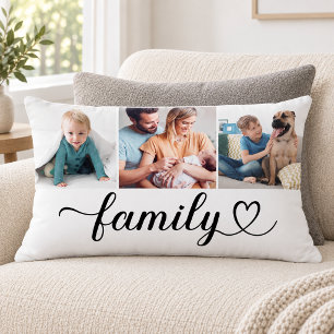 Coussin Rectangle Collage de photos 3 Script Cœur de famille
