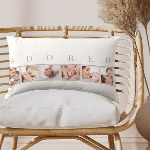 Coussin Rectangle Collage de photos de bébé ADORÉ Rose et Blanc
