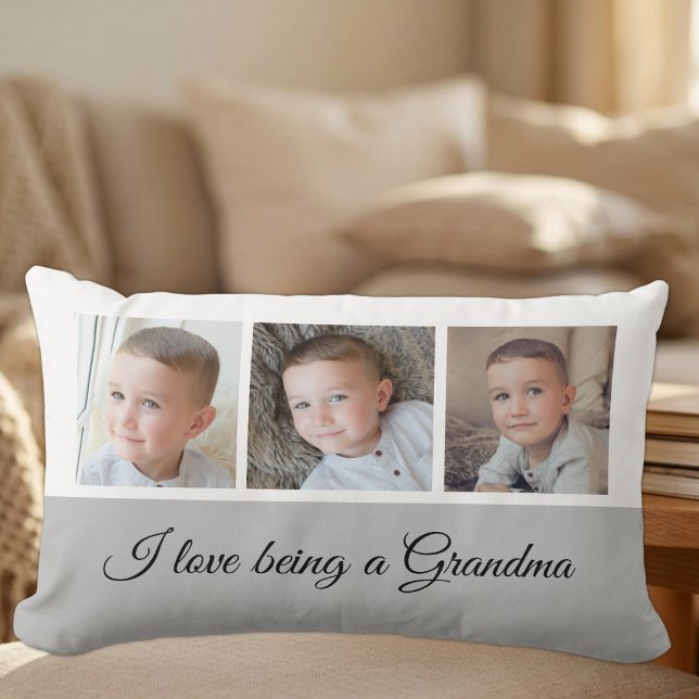 Coussin Rectangle Collage de photos en gris et blanc pour grand-mère (Créateur téléchargé)
