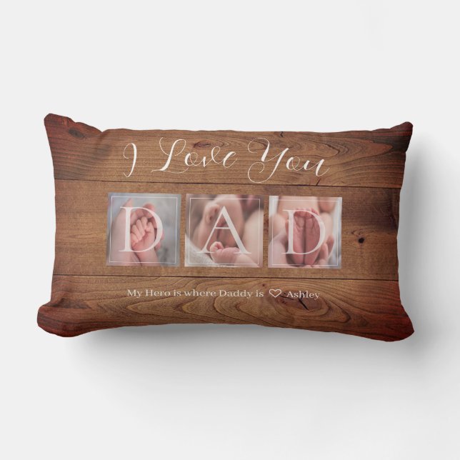 Coussin Rectangle Collage de photos rustique pour Papa (Recto)