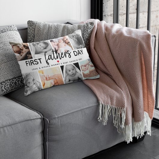 Coussin Rectangle Collage d'images de première Fête des pères simple