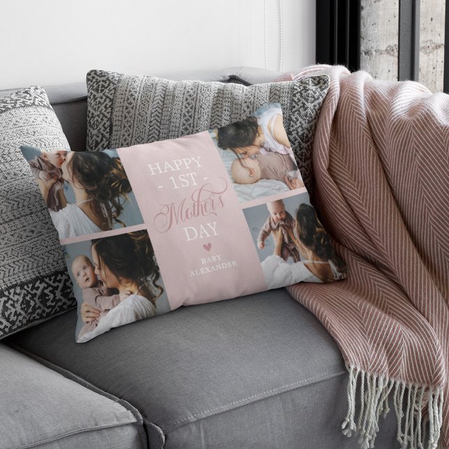 Coussin Rectangle Collage photo de la première journée des mères ros (Créateur téléchargé)
