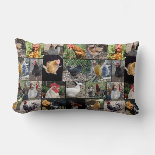 Coussin Rectangle Collage photo de poules et de coqs, (Recto)