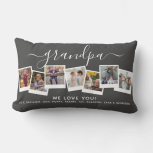 Coussin Rectangle Collage Photo Élégant Personnalisé Grand-Père Gris
