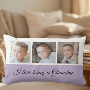 Coussin Rectangle Collage photo lilas et blanc pour grand-mère