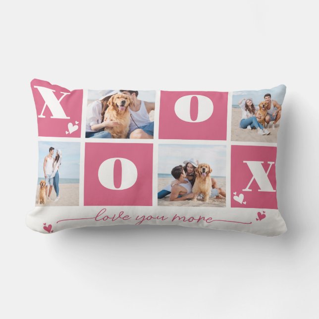 Coussin Rectangle Collage photo moderne Saint-Valentin XOXO Rose 4 (Recto)