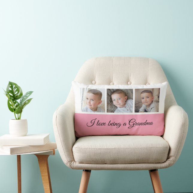 Coussin Rectangle Collage photo rose et blanc pour grand-mère (Chaise)