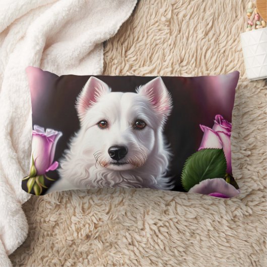 Coussin Rectangle Collection rose Et Chien Blanc (Couverture)