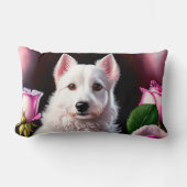 Coussin Rectangle Collection rose Et Chien Blanc (Recto)