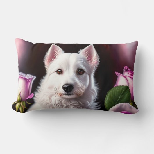 Coussin Rectangle Collection rose Et Chien Blanc (Recto)