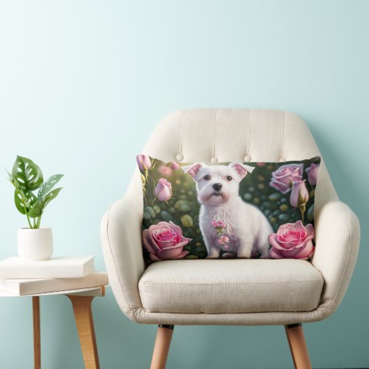 Coussin Rectangle Collection roses Et Petits Chiens (Chaise)