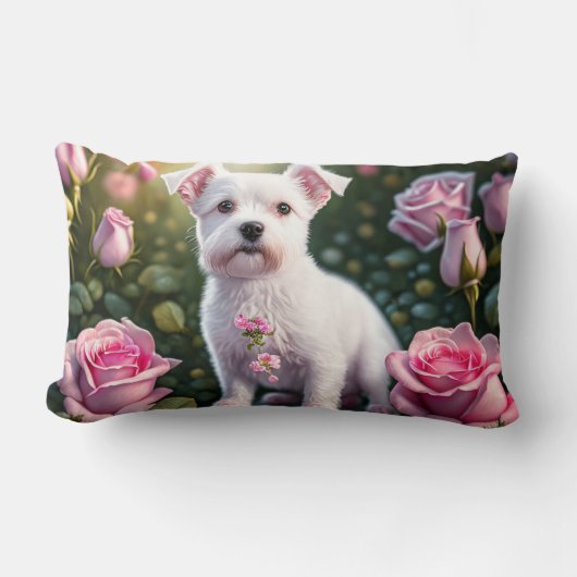 Coussin Rectangle Collection roses Et Petits Chiens (Recto)
