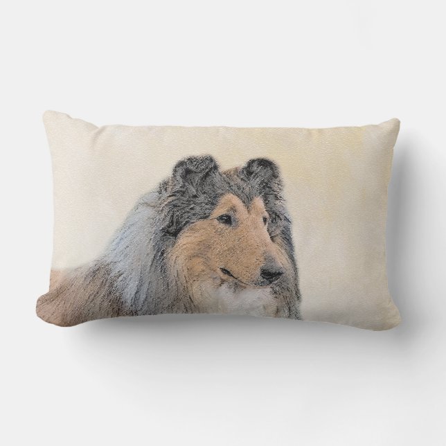 Coussin Rectangle Collie (Rough) Peinture - Cute Original Chien Art (Recto)