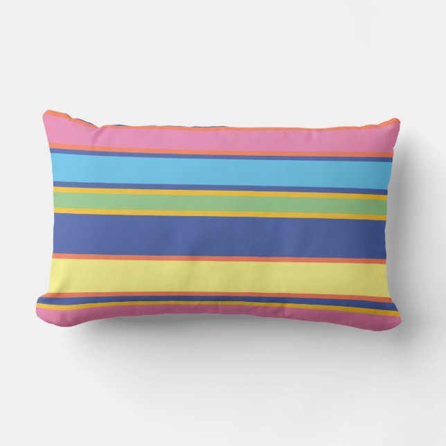 Coussin Rectangle Colofrul Blue Yellow Coral Strip Beach (Recto)