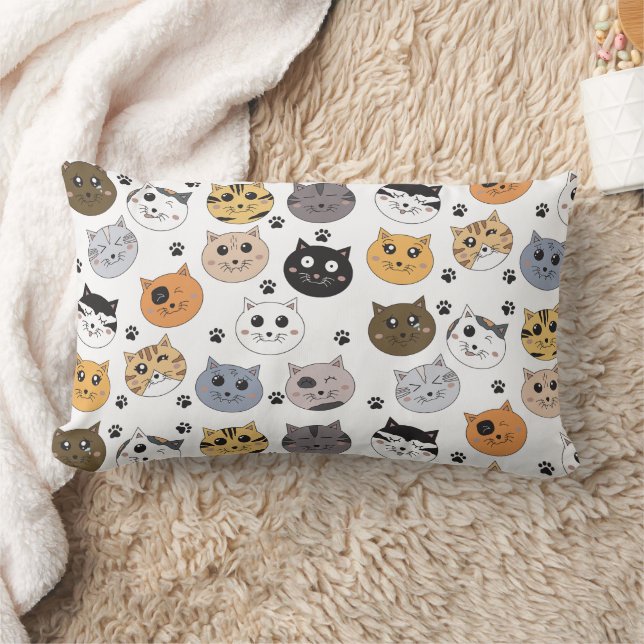 Coussin Rectangle Coloré Cute Funny Chats & Motif Paw (Couverture)