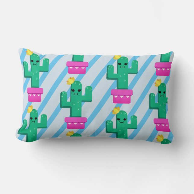 Coussin Rectangle Coloré Funny Kawaii Cactus & Stripes (Recto)