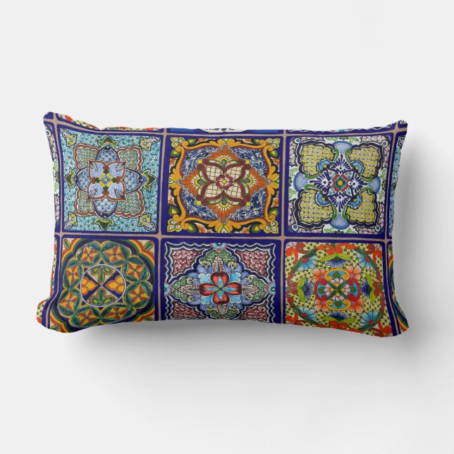 Coussin Rectangle Conception bleue de tuile (Recto)