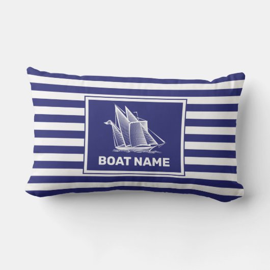 Coussin Rectangle Conception de bateau nautique Marine Blue Striped  (Verso)