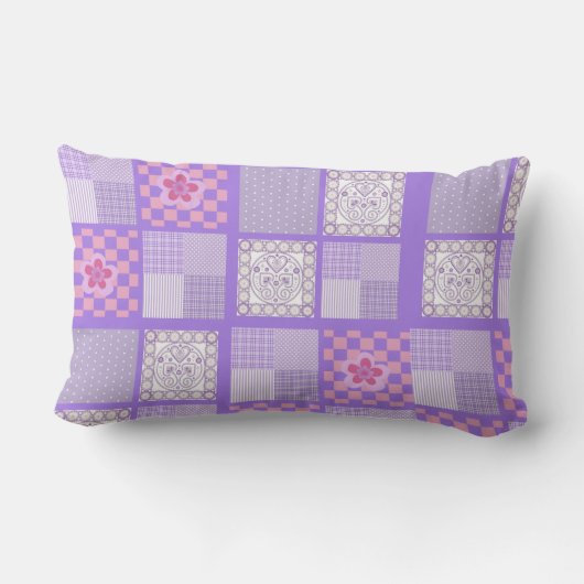 Coussin Rectangle Conception en Patchwork rose et violet (Verso)