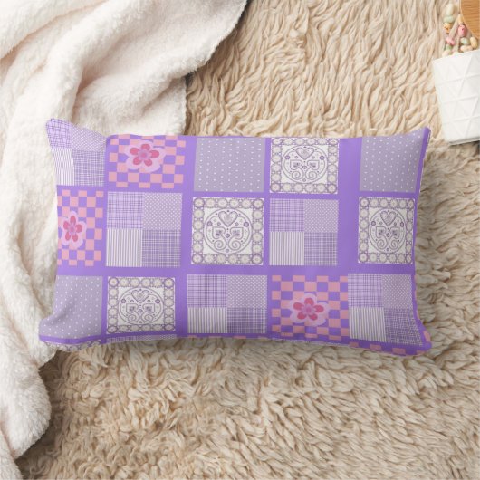 Coussin Rectangle Conception en Patchwork rose et violet (Couverture)