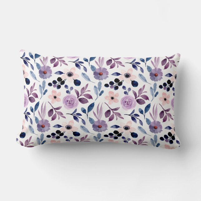 Coussin Rectangle Conception florale délicate avec feuilles de lavan (Recto)