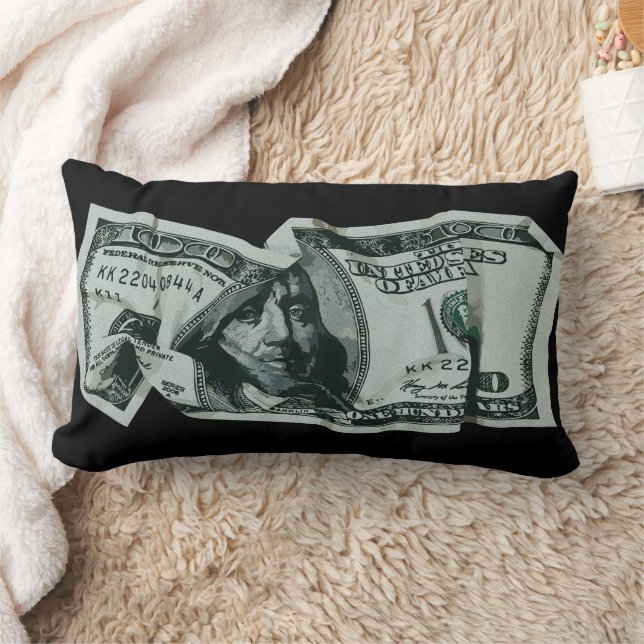 Coussin Rectangle Conception moderne d'un billet de 100 $ froissé (Couverture)