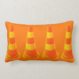 Coussin Rectangle Cône de circulation avec rayures jaunes