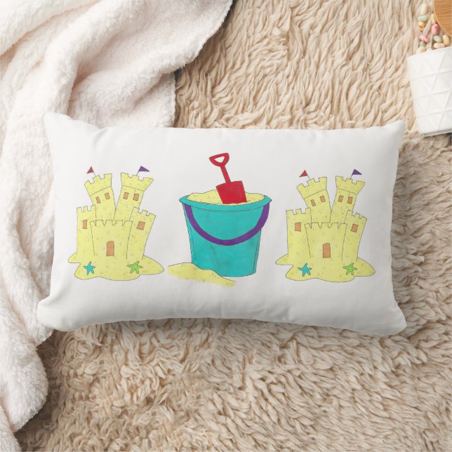 Coussin Rectangle Construire un Sandcastle Beach House Pail Shovel C (Couverture)