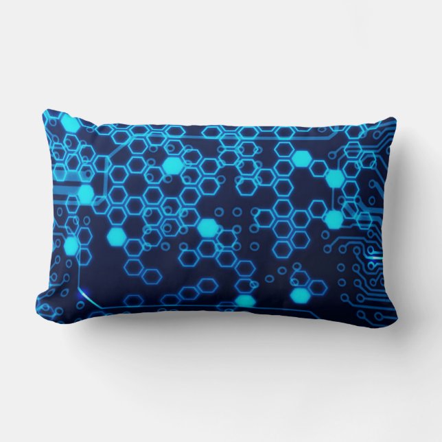 Coussin Rectangle Cool Blue Electronic Circuit Board Motif Hexagon (Recto)