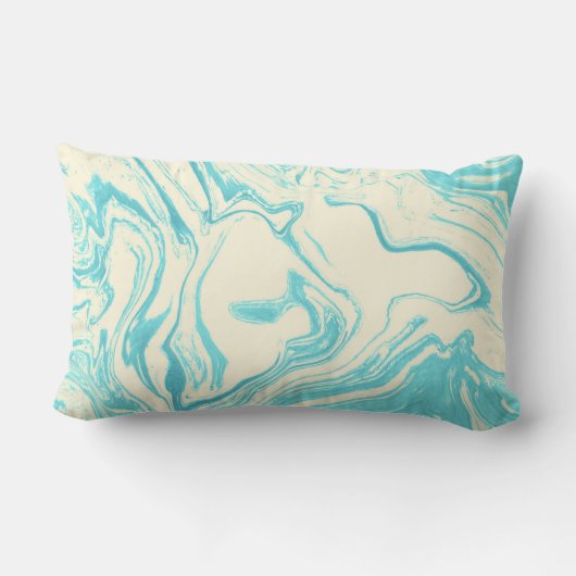 Coussin Rectangle Cool en marbre design en Mariage Turquoise et Crèm (Verso)